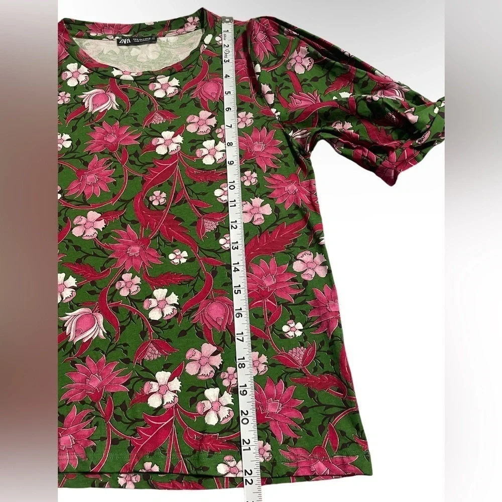 Zara blouse floral tie sleeve color:green/pink Size:S - Picture 8 of 8